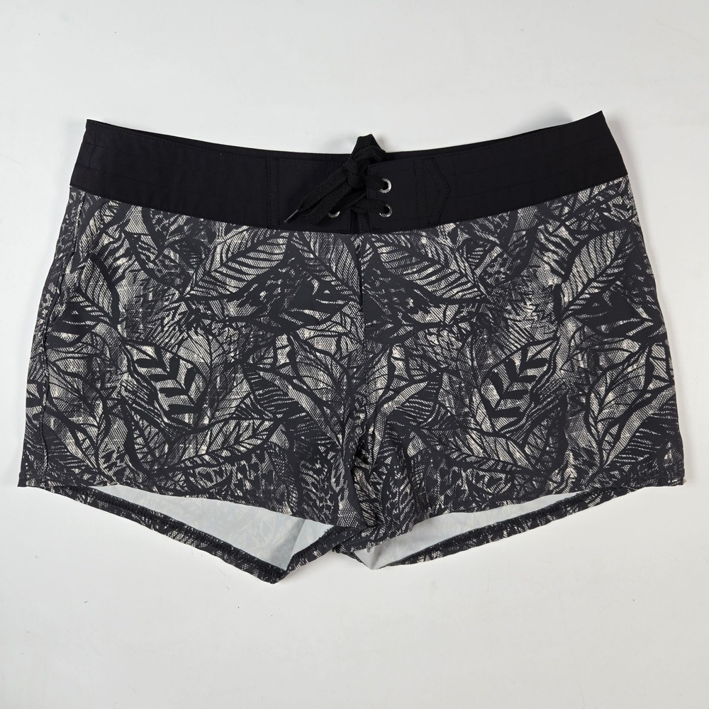 Vuori Board Shorts Womens Small Black White Tropical Leaf Print Swim Surf Trunks